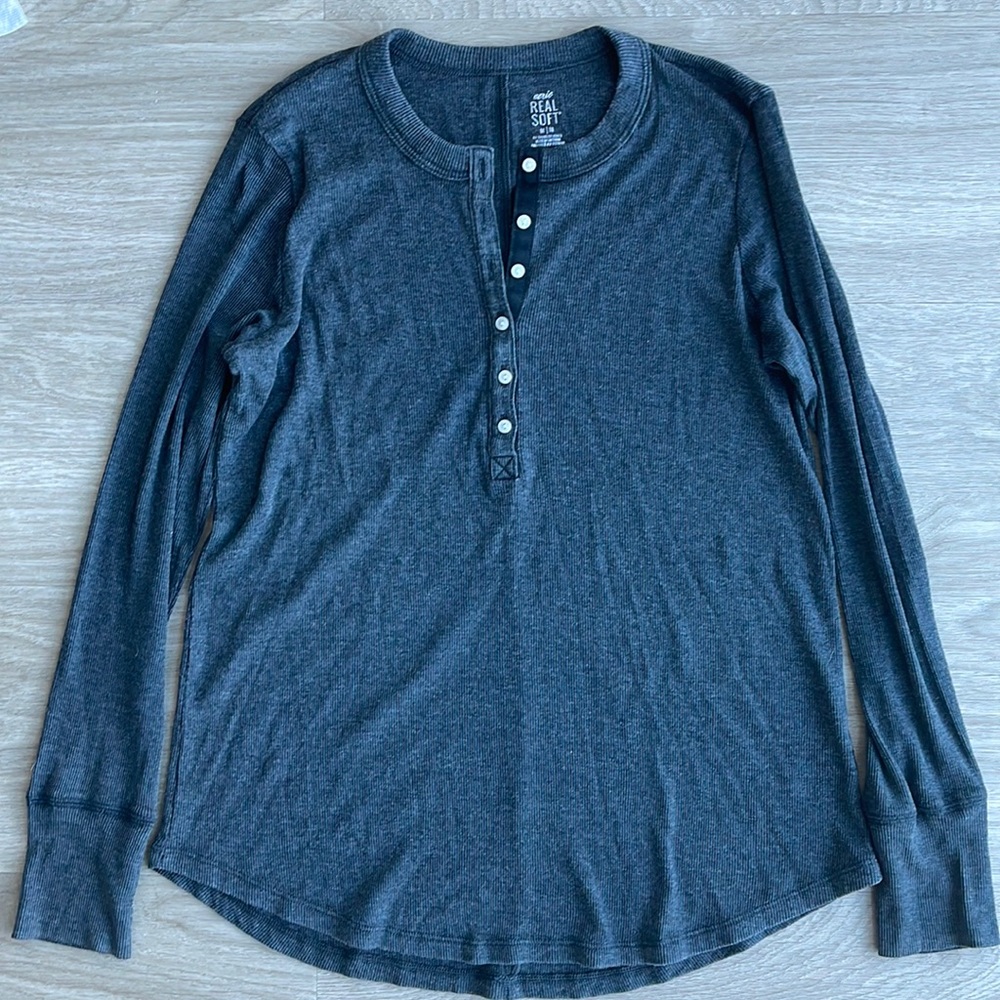 Womens Aerie Real Soft Henley Shirt Size M Like New